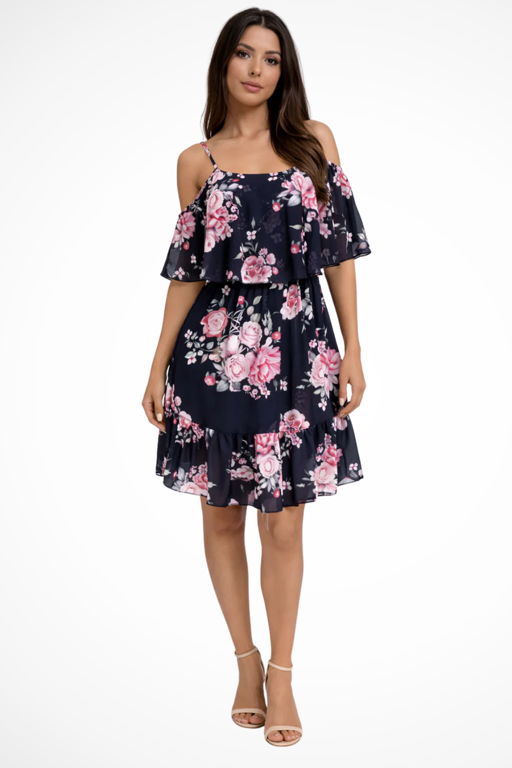 Lila | Women Off Shoulder Floral Chiffon Ruffle Mini Boho Dress