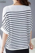 Tilda | Women Oversized Round Neck Half Sleeve Striped Shirt