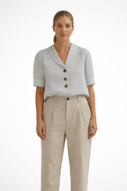 Solène | Women Casual Button Front Linen Blend Blouse with Soft Collar