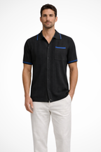 Finlay | Men Short Sleeve Camp Collar Button Front Openwork Knit Shirt with Contrast Trim