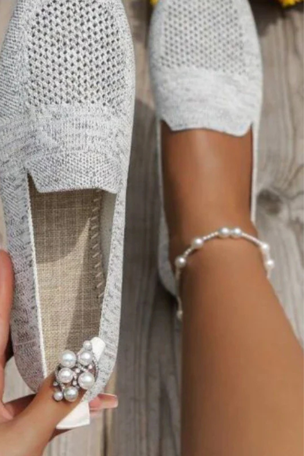 Laurentia | Women Square Toe Knit Mesh Slip On Ballet Flats