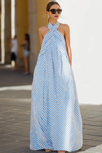 Pembury | Women Striped Halter Neck Summer Maxi Dress