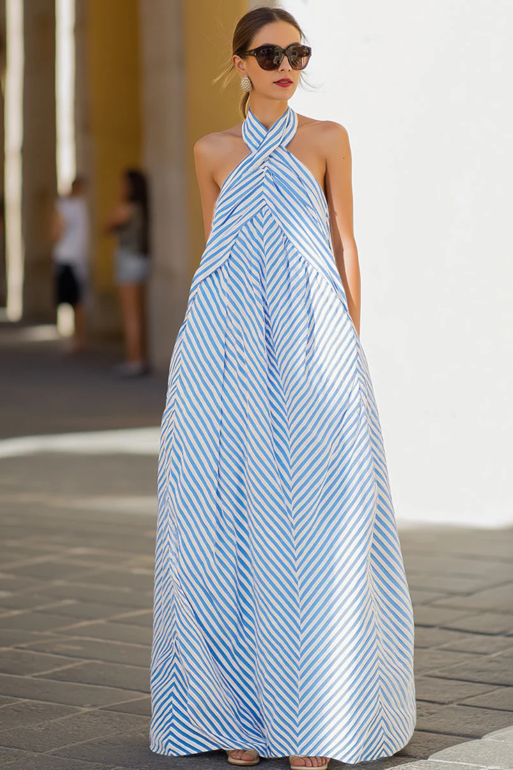 Pembury | Women Striped Halter Neck Summer Maxi Dress