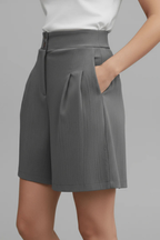 Winnie | Women High Waist Button Front Pleated Tailored Bermuda Shorts