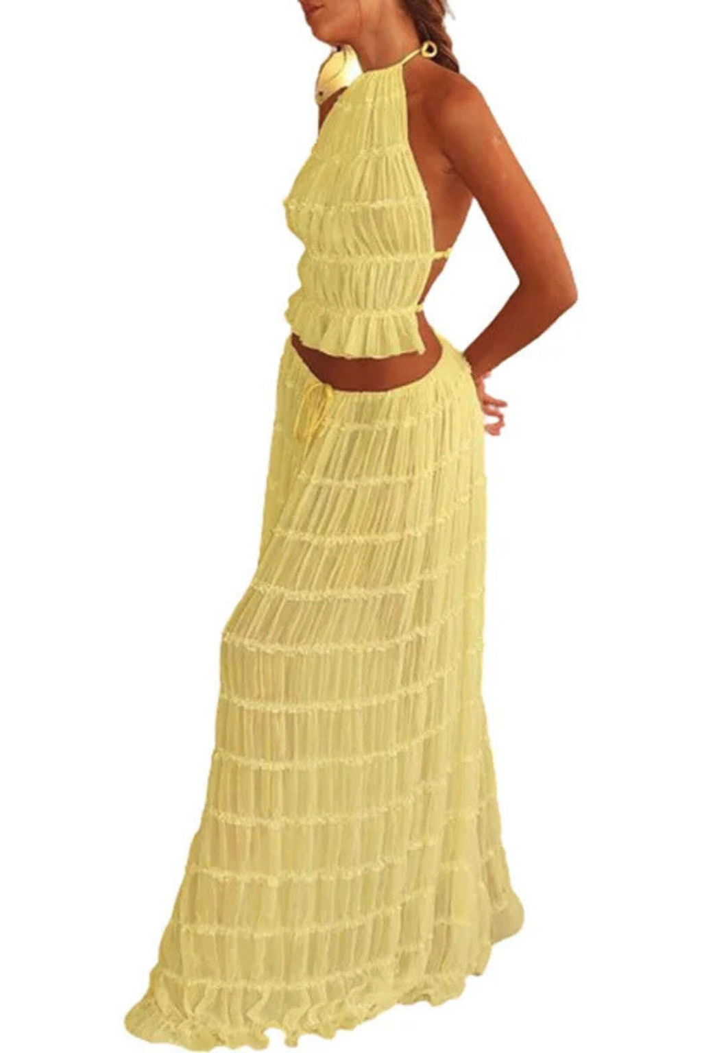 Cora | Women Ruched Halter Top and Maxi Skirt 2 Piece Set
