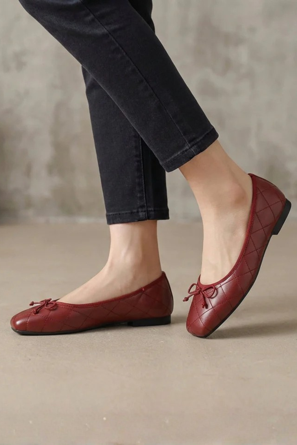 Millicent | Women Quilted Square Toe Bow Detail Ballet Flats