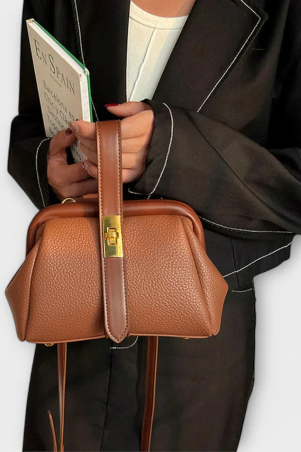 Joanna | Women Structured Mini Top Handle Crossbody Bag with Gold Clasp