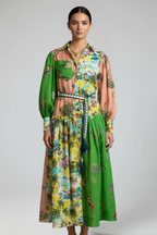 Thea | Women Long Sleeve V Neck Printed Tiered Maxi Dress
