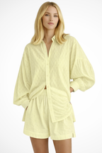 Darla | Women Oversized Long Sleeve Broderie Shirt and Matching Shorts Summer Set