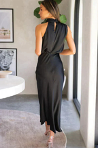 Amelina | Women Halter Neck Midi Dress Satin Wedding Guest Dress