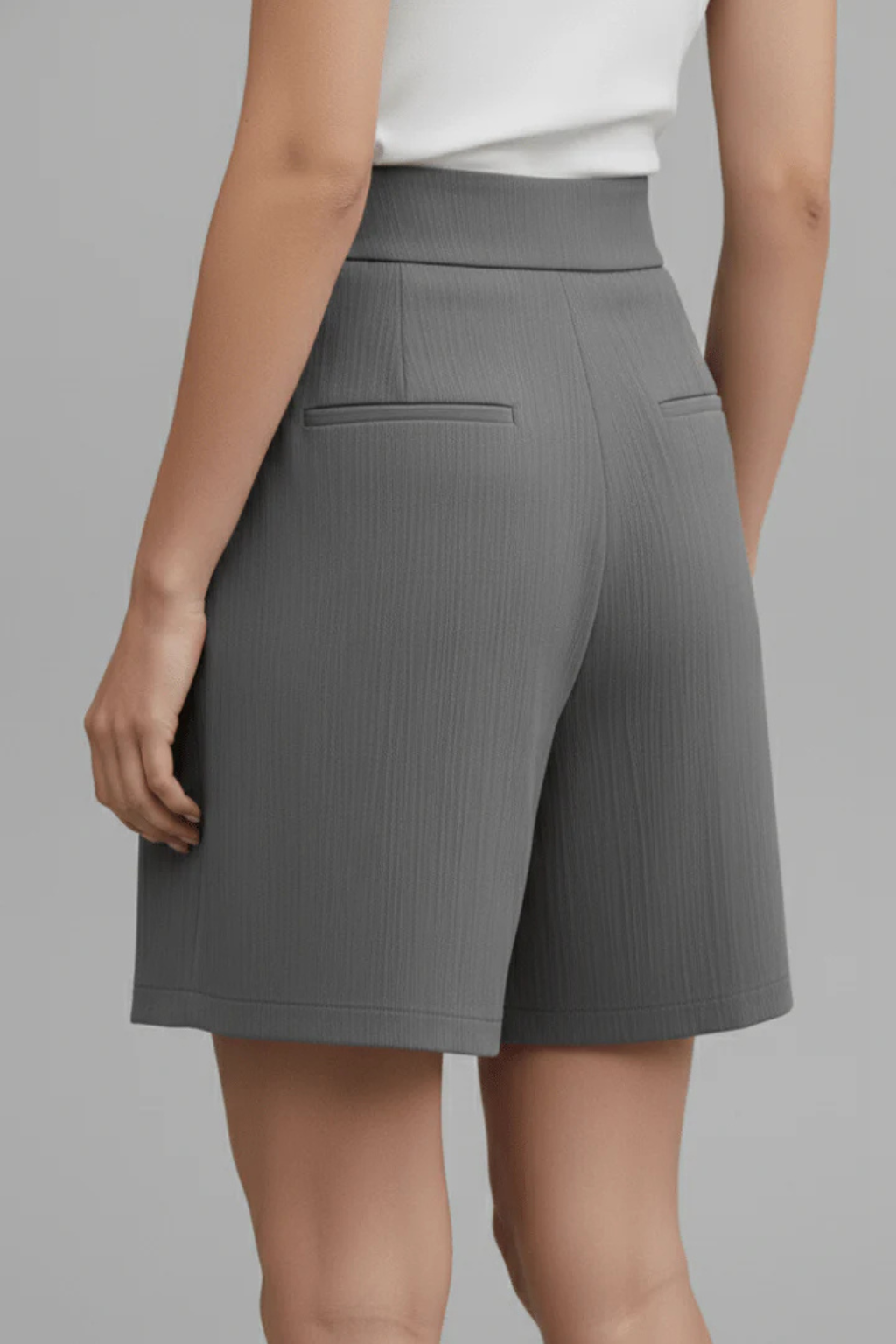 Winnie | Women High Waist Button Front Pleated Tailored Bermuda Shorts