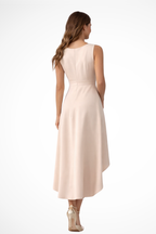 Eliane | Women’s Sleeveless Wrap Style Midi Wedding Guest Dress with Asymmetric Hem