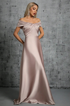 Cordelia | Women Off Shoulder Twisted Pleated Satin Wedding Guest Maxi Dress