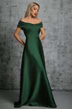 Cordelia | Women Off Shoulder Twisted Pleated Satin Wedding Guest Maxi Dress