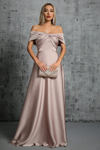 Cordelia | Women Off Shoulder Twisted Pleated Satin Wedding Guest Maxi Dress