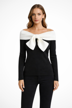 Camille | Women’s Off Shoulder Long Sleeve Bow Neck Jumper
