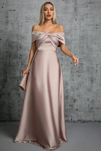 Cordelia | Women Off Shoulder Twisted Pleated Satin Wedding Guest Maxi Dress