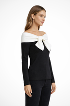 Camille | Women’s Off Shoulder Long Sleeve Bow Neck Jumper