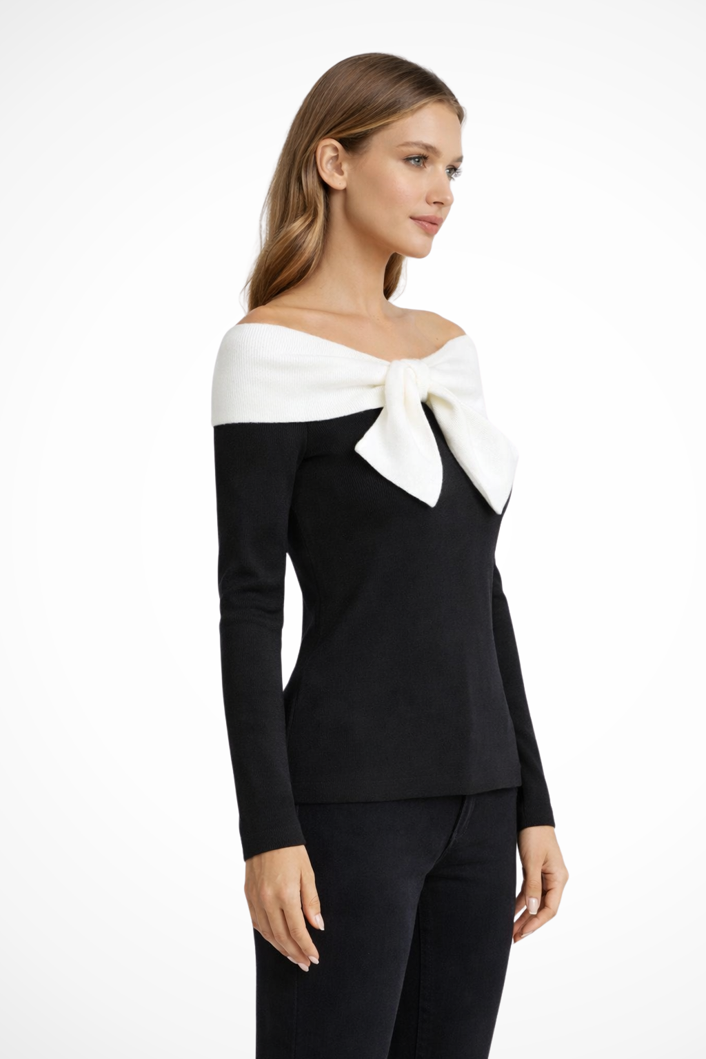 Camille | Women’s Off Shoulder Long Sleeve Bow Neck Jumper