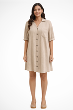 Rosalind | Women’s Short Sleeve Button Up Shirt Midi Dress