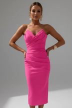 Genevieve | Women Strapless Sweetheart Neckline Ruched Midi Dress