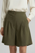 Verity | Women High Waist Pleated Tailored Bermuda Shorts