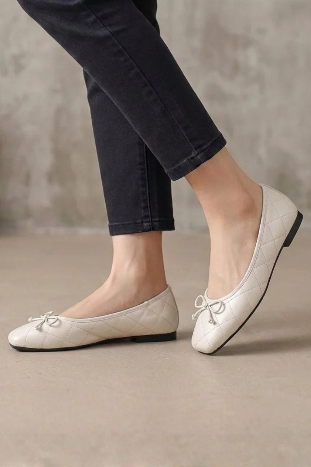 Millicent | Women Quilted Square Toe Bow Detail Ballet Flats
