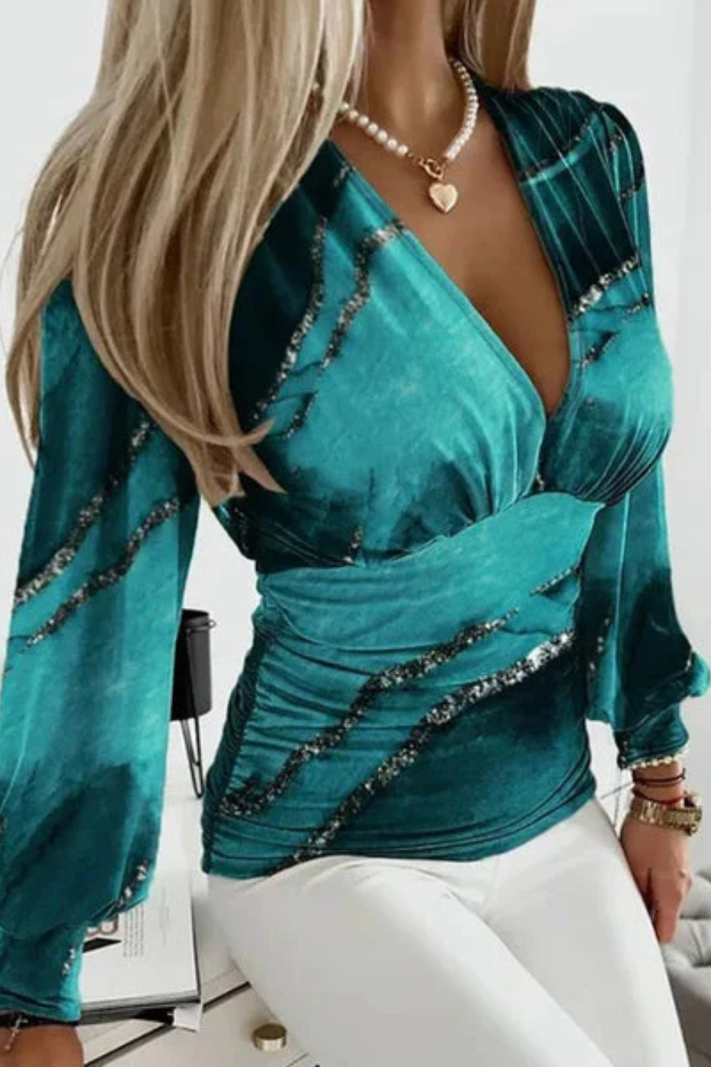 Hannah | Women Long Sleeve V Neck Fitted Blouse