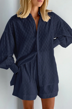Darla | Women Oversized Long Sleeve Broderie Shirt and Matching Shorts Summer Set