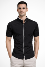Finlay | Men Buttoned Slim Fit Short Sleeve Shirt with Stand Collar