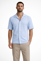 Solano | Men Short Sleeve Open Collar Chevron Textured Summer Shirt