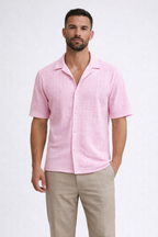 Solano | Men Short Sleeve Open Collar Chevron Textured Summer Shirt