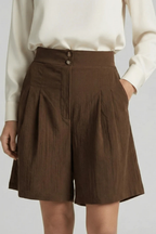 Verity | Women High Waist Pleated Tailored Bermuda Shorts