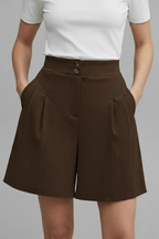 Winnie | Women High Waist Button Front Pleated Tailored Bermuda Shorts