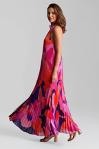 Cordelia | Women Printed Pleated Halter Neck Wedding Guest Maxi Dress