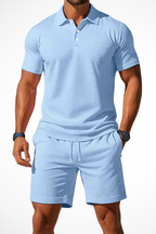 Lex | Men Textured Polo and Shorts Summer Set