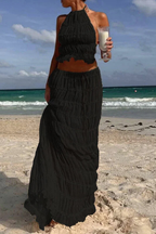 Cora | Women Ruched Halter Top and Maxi Skirt 2 Piece Set