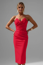 Genevieve | Women Strapless Sweetheart Neckline Ruched Midi Dress