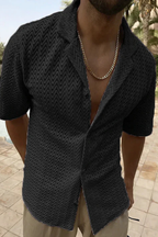 Solano | Men Short Sleeve Open Collar Chevron Textured Summer Shirt