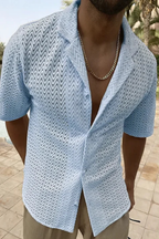 Solano | Men Short Sleeve Open Collar Chevron Textured Summer Shirt