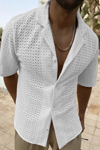 Solano | Men Short Sleeve Open Collar Chevron Textured Summer Shirt
