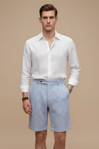 Scott | Men High Waist Striped Seersucker Pleated Turn Up Hem Chino Shorts