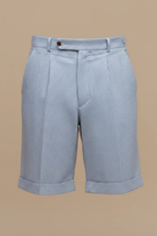 Scott | Men High Waist Striped Seersucker Pleated Turn Up Hem Chino Shorts
