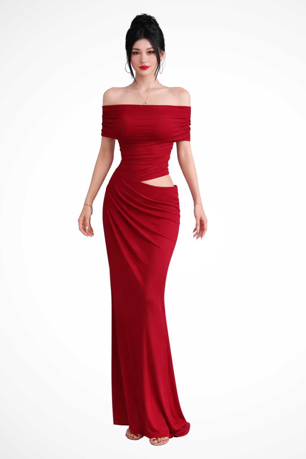 Rhiannon | Women Ruched Off Shoulder Wedding Guest Maxi Dress with Cut Out Detail
