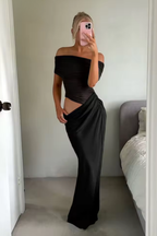 Rhiannon | Women Ruched Off Shoulder Wedding Guest Maxi Dress with Cut Out Detail