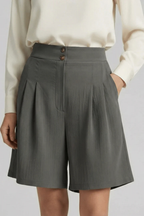 Verity | Women High Waist Pleated Tailored Bermuda Shorts