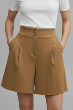 Winnie | Women High Waist Button Front Pleated Tailored Bermuda Shorts