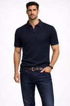 Alden | Men Textured Knit Short Sleeve Polo Shirt