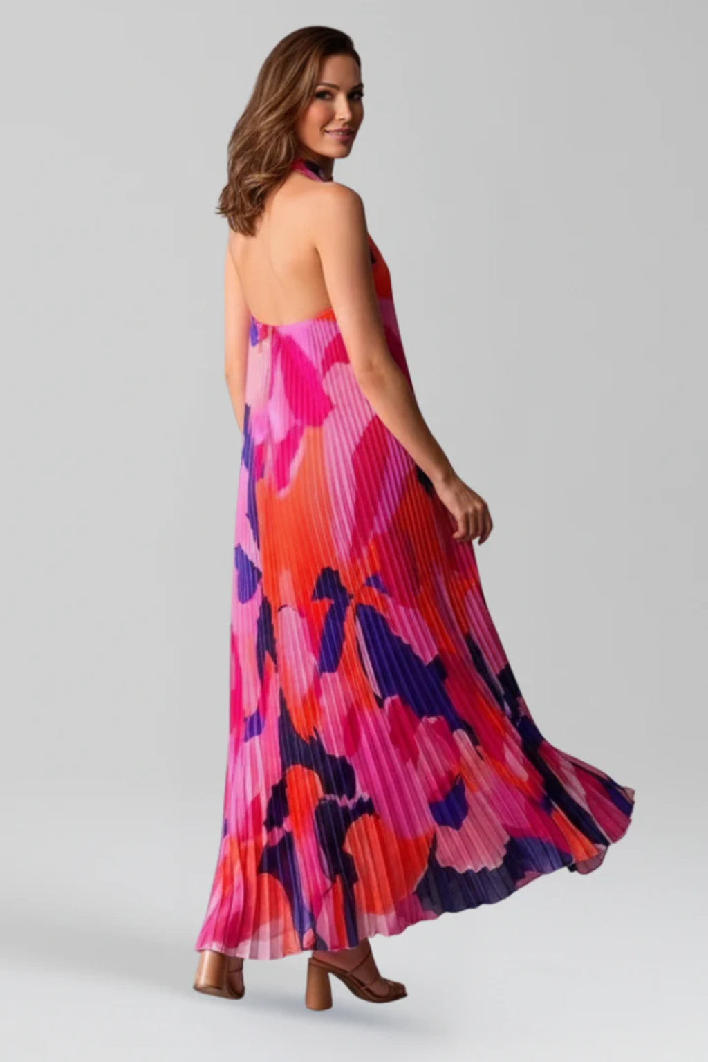 Cordelia | Women Printed Pleated Halter Neck Wedding Guest Maxi Dress