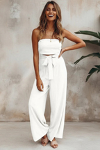 Lyra | Women Strapless Bandeau Crop Top and High Waist Wide Leg Trousers Set